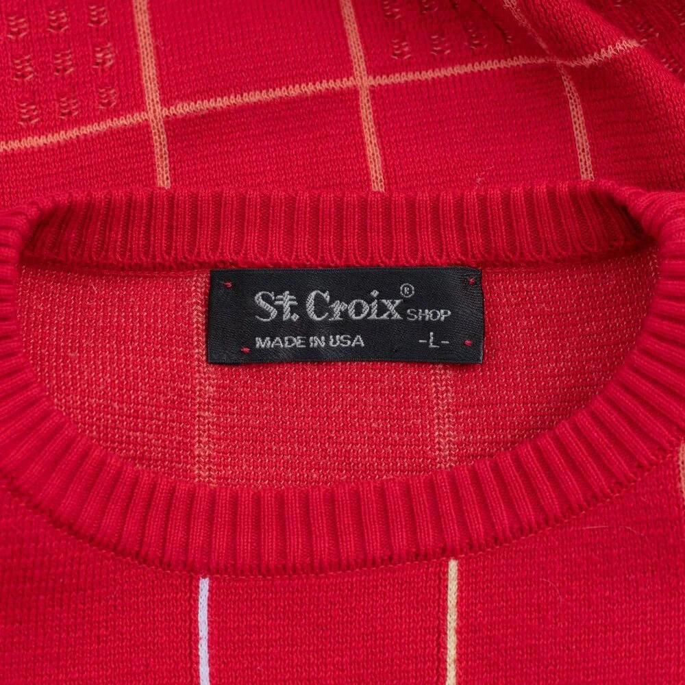Vintage St. Croix Sweater Men‎ L Red Check Plaid Pullover USA Made Luxury Knit
